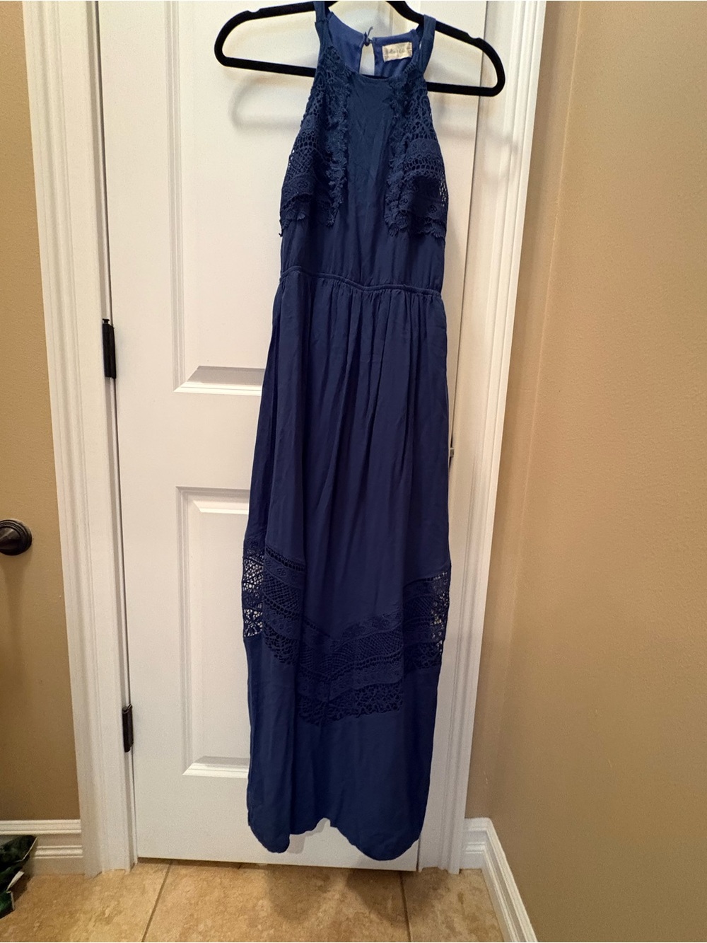 Women’s Navy Halter Maxi Dress with Lace Insets size S 4/6